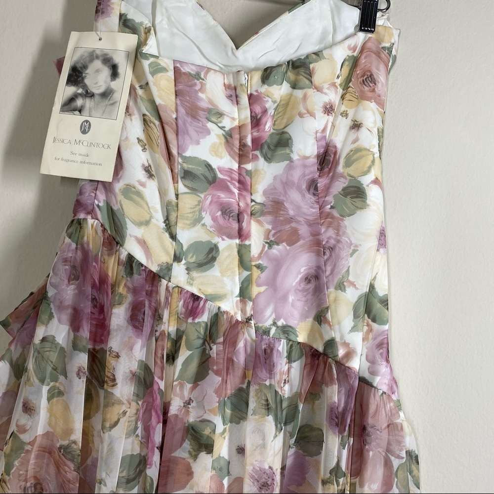 Jessica McClintock Vintage Strapless Floral Midi Chiffon Dress - Picture 6 of 8
